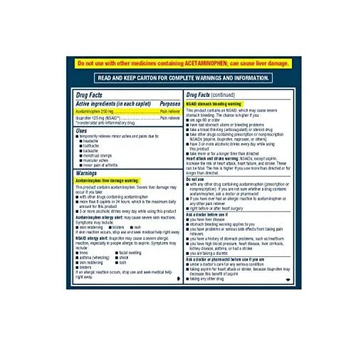 Advil Dual Action Coated Caplets, 125 Mg Ibuprofen and 250 Mg Acetaminophen per Dose (2 Dose Equivalent) for 8 Hour Pain Relief - 216 Count - TrustMedUSA