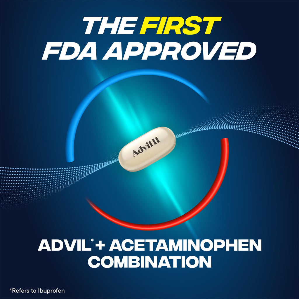 Advil Dual Action Coated Caplets, 125 Mg Ibuprofen and 250 Mg Acetaminophen per Dose (2 Dose Equivalent) for 8 Hour Pain Relief - 216 Count - Maple Wellness Supplements