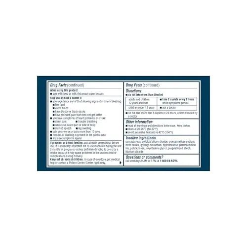 Advil Dual Action Coated Caplets, 125 Mg Ibuprofen and 250 Mg Acetaminophen per Dose (2 Dose Equivalent) for 8 Hour Pain Relief - 216 Count - TrustMedUSA