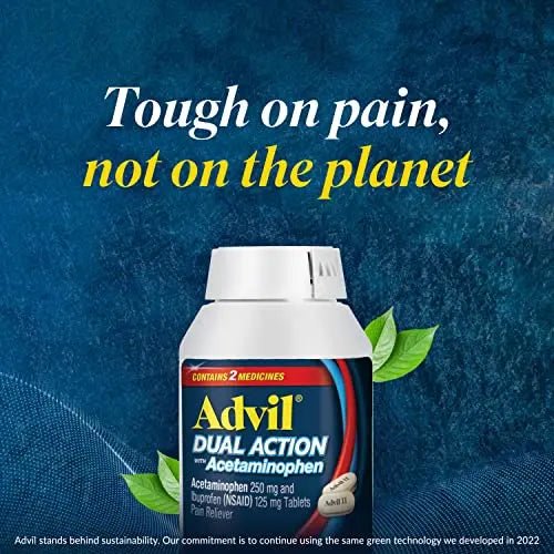Advil Dual Action With Acetaminophen And Ibuprofen (2 Dose Equivalent) For 8 Hour Pain Relief, Coated 144 Ct Caplets And 2 Ct. Sample Of Advil PM - TrustMedUSA
