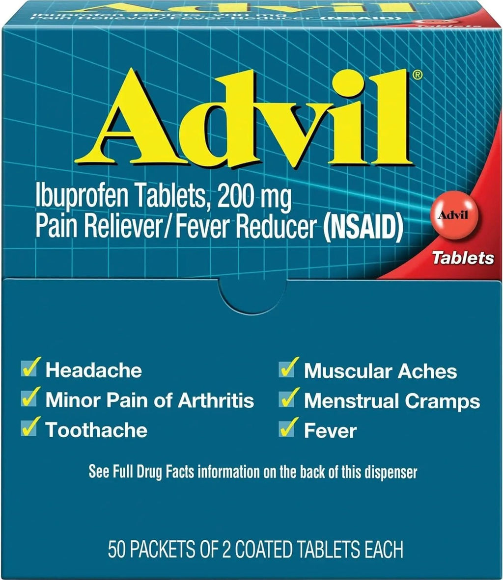 Advil Ibuprofen, 200mg (50 Packets of 2 Coated Tablets) 50 ea (Pack of 3) - TrustMedUSA