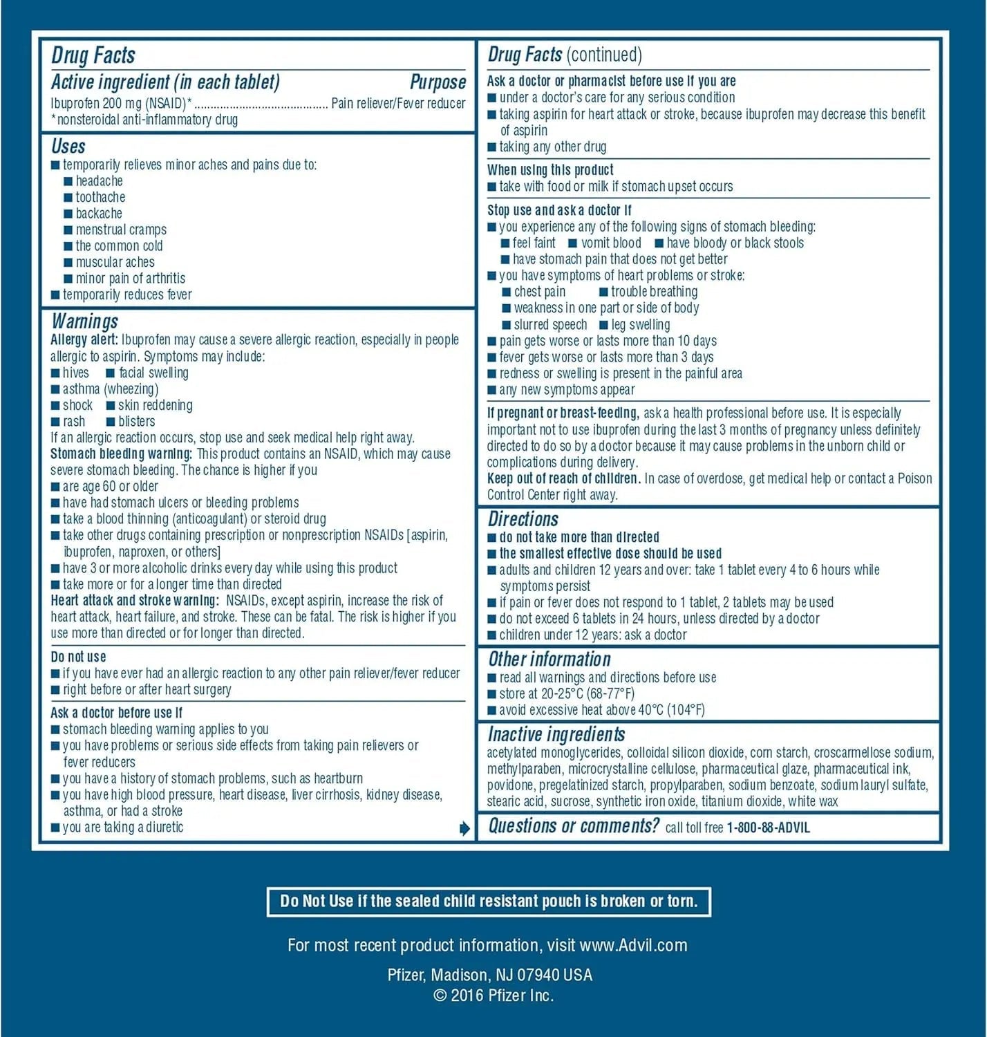 Advil Ibuprofen Tablets, 200 mg Pain Reliever/Fever Reducer (NSAID), 100 Tablets (50 Packets of 2 Tablets Each) - TrustMedUSA