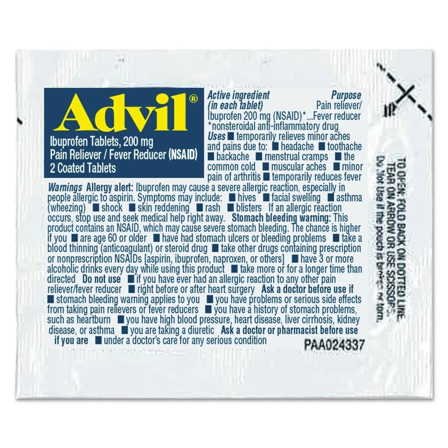 Advil Ibuprofen Tablets, 200mg, Refill Pack, Two Tablets/Packet, 30 Packets/Box - TrustMedUSA