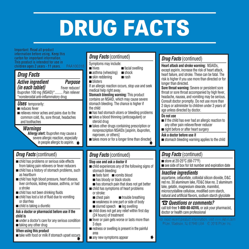 Advil Junior Strength Chewable Ibuprofen Pain Reliever and Fever Reducer, Children's Ibuprofen for Pain Relief, Grape - 24 Tablets - TrustMedUSA