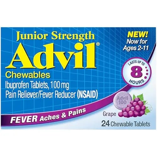 Advil Junior Strength Chewable Ibuprofen Pain Reliever and Fever Reducer, Children's Ibuprofen for Pain Relief, Grape - 24 Tablets (Pack of 3) - TrustMedUSA