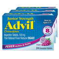 Advil Junior Strength Chewable Ibuprofen Pain Reliever and Fever Reducer, Children's Ibuprofen for Pain Relief, Grape - 24 Tablets (Pack of 3) - TrustMedUSA