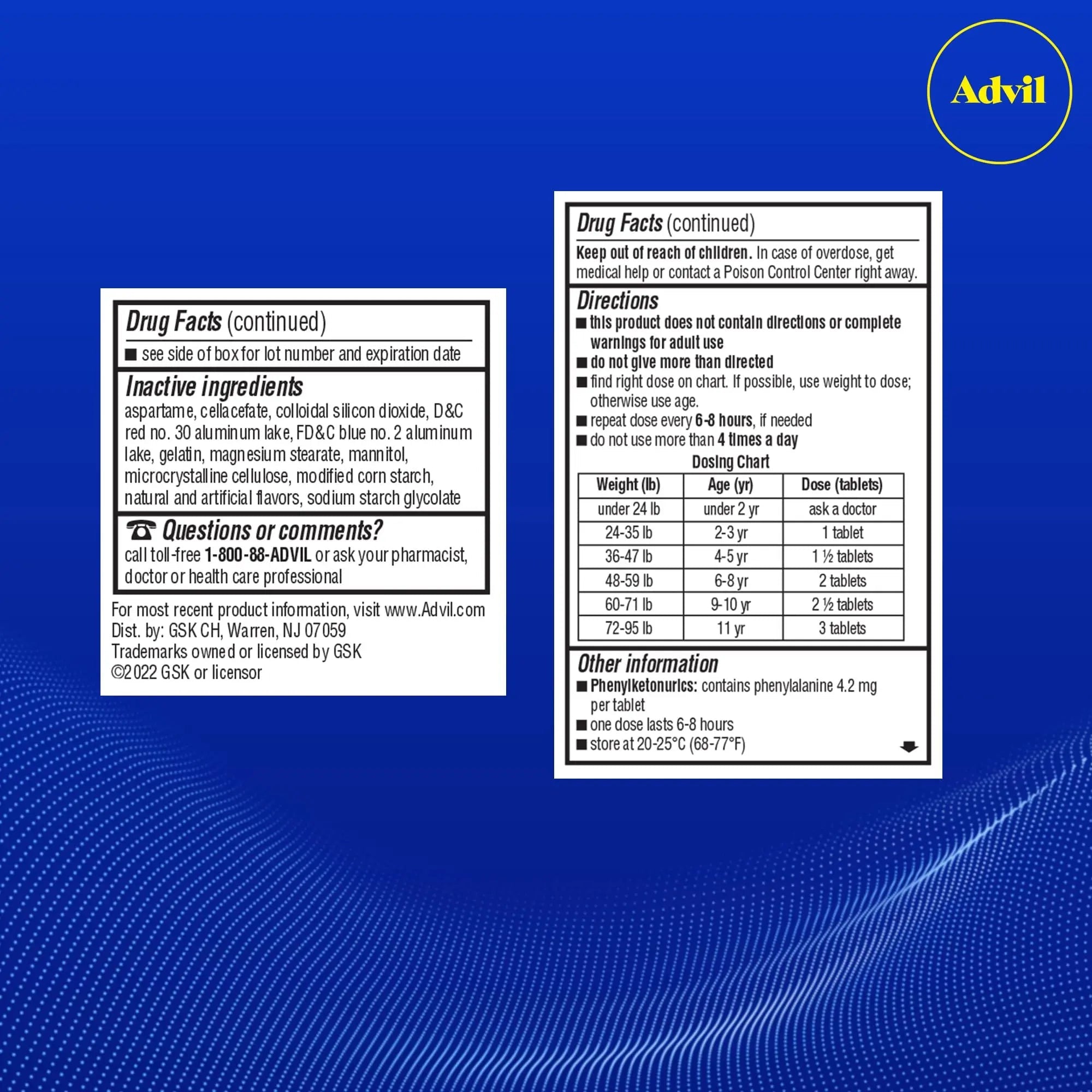 Advil Junior Strength Chewable Ibuprofen Pain Reliever and Fever Reducer, Children's Ibuprofen for Pain Relief, Grape - 24 Tablets (Pack of 3) - TrustMedUSA