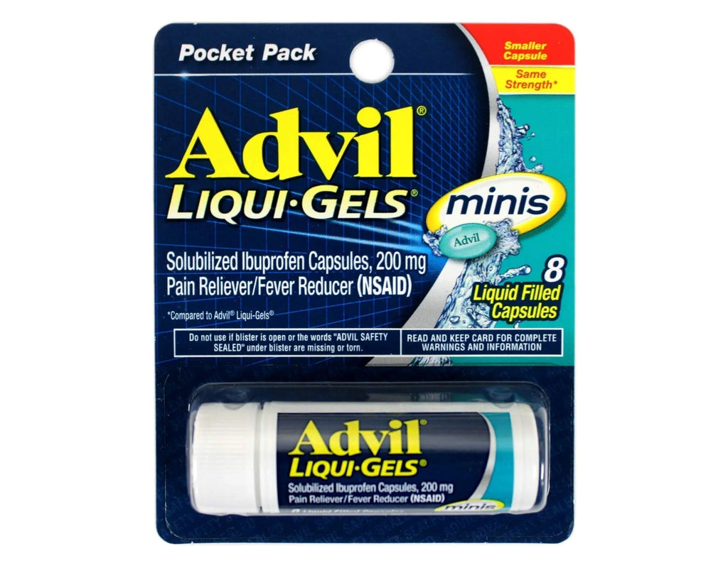 Advil Liqui-Gels minis 200mg Ibuprofen Pain Reliever Capsules and TUMS Fruit Antacid Chewable Tablets Heartburn Relief - TrustMedUSA