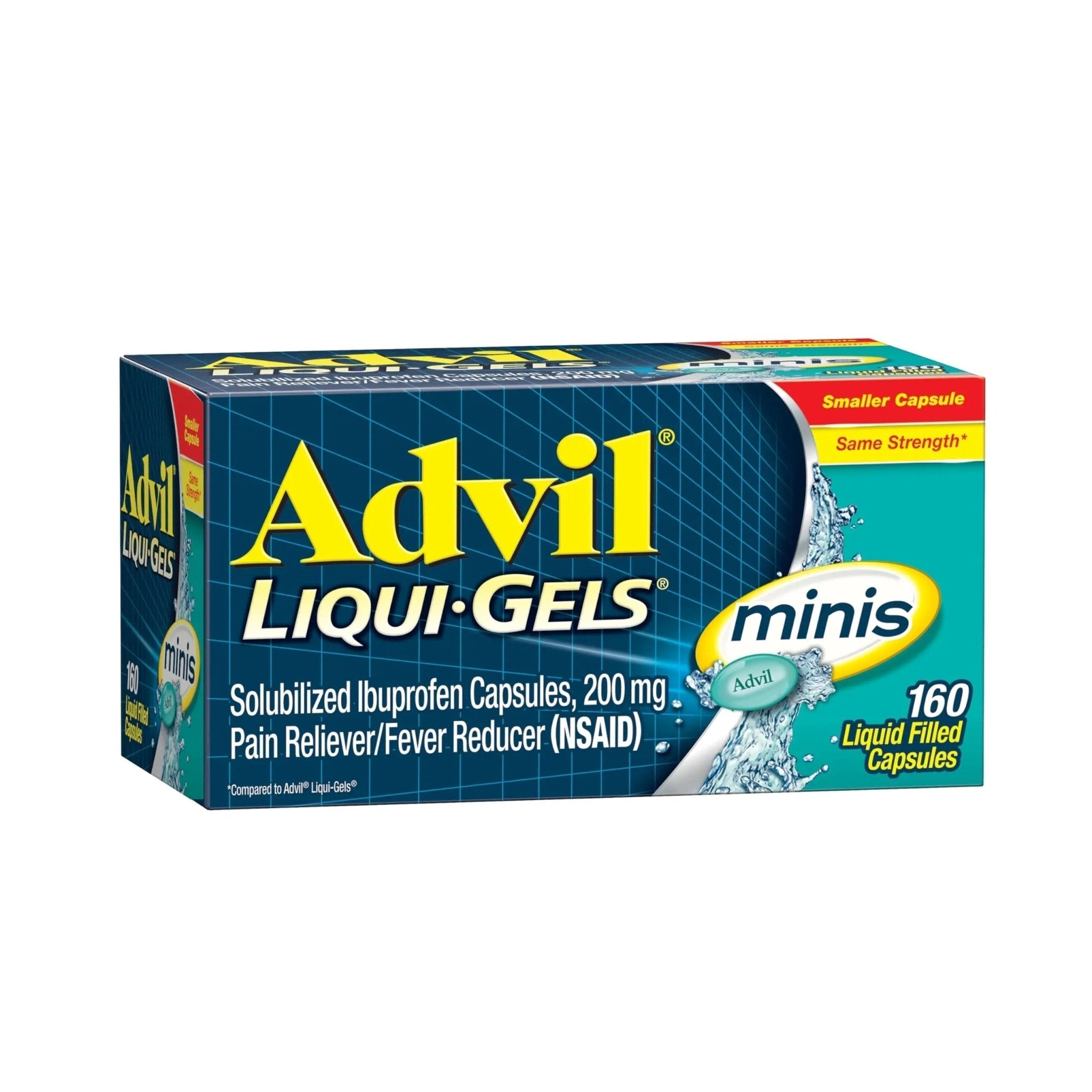Advil Liqui-Gels Minis Pain Reliever and Fever Reducer, Pain Medicine for Adults with Ibuprofen 200mg for Pain Relief - 160 Liquid Filled Capsules - TrustMedUSA