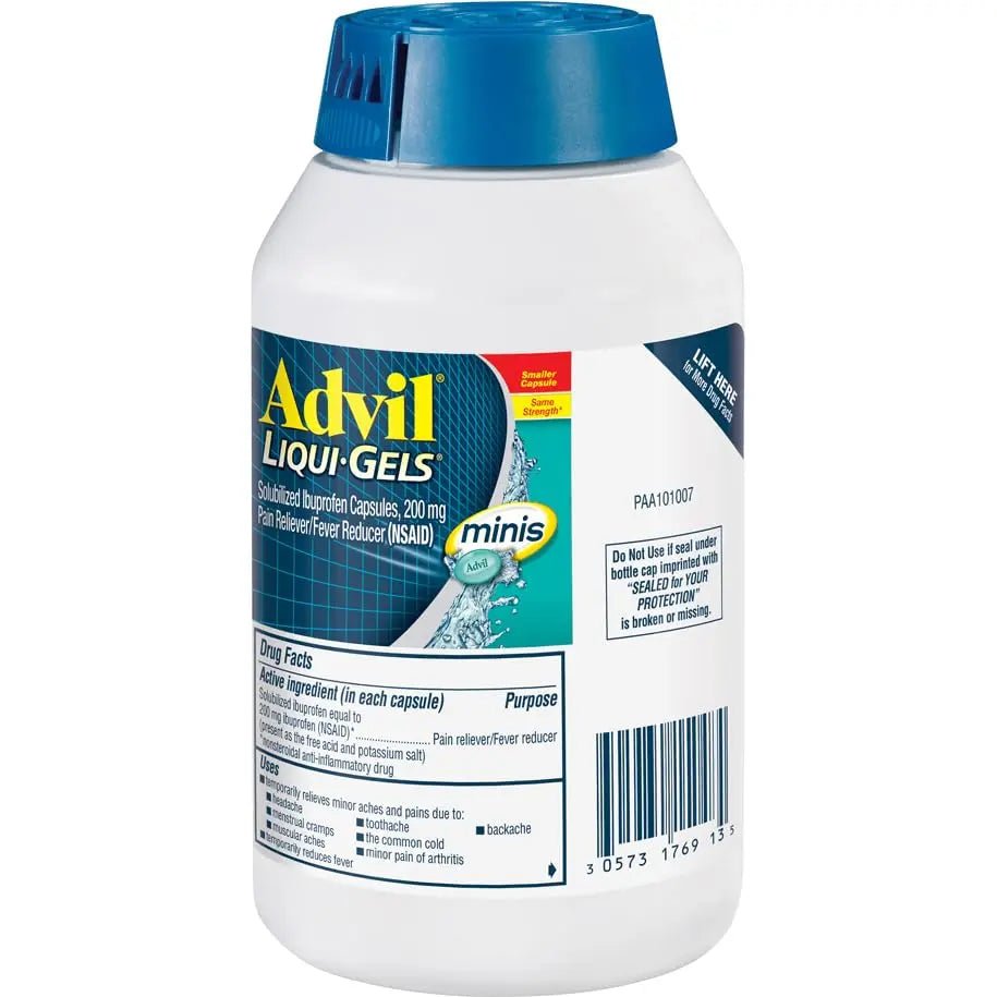 Advil Liqui-Gels minis Pain Reliever and Fever Reducer, Pain Medicine for Adults with Ibuprofen 200mg for Pain Relief - 200 Liquid Filled Capsules - TrustMedUSA