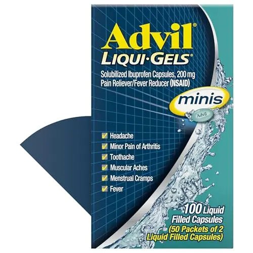 Advil Liqui-Gels minis Pain Reliever and Fever Reducer, Pain Medicine for Adults with Ibuprofen 200mg for Pain Relief - 50x2 Liquid Filled Capsules - TrustMedUSA