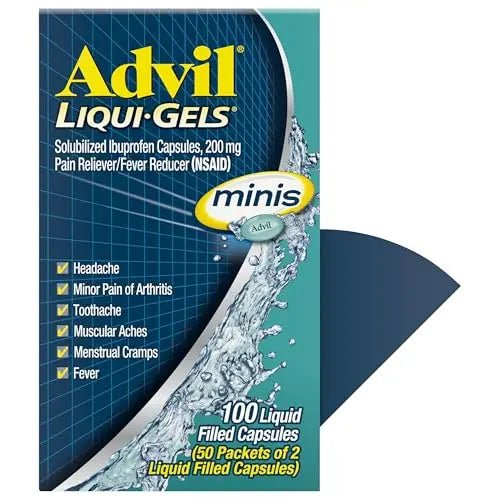 Advil Liqui-Gels minis Pain Reliever and Fever Reducer, Pain Medicine for Adults with Ibuprofen 200mg for Pain Relief - 50x2 Liquid Filled Capsules - TrustMedUSA