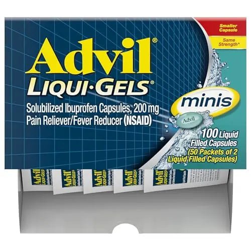 Advil Liqui-Gels minis Pain Reliever and Fever Reducer, Pain Medicine for Adults with Ibuprofen 200mg for Pain Relief - 50x2 Liquid Filled Capsules - TrustMedUSA