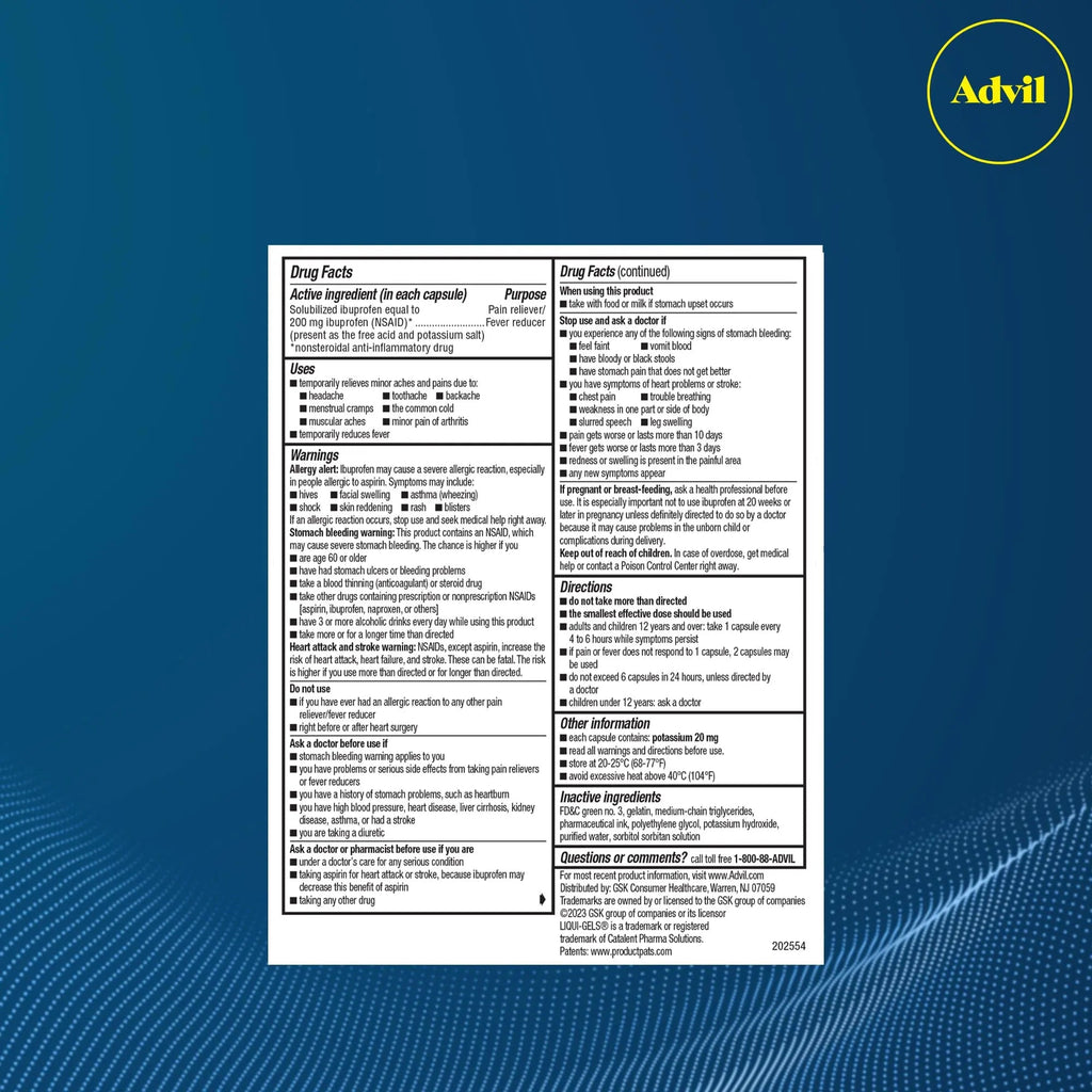 Advil Liqui-Gels Minis Pain Reliever and Fever Reducer, Pain Medicine for Adults with Ibuprofen 200mg for Pain Relief - 80 Liquid Filled Capsules - TrustMedUSA