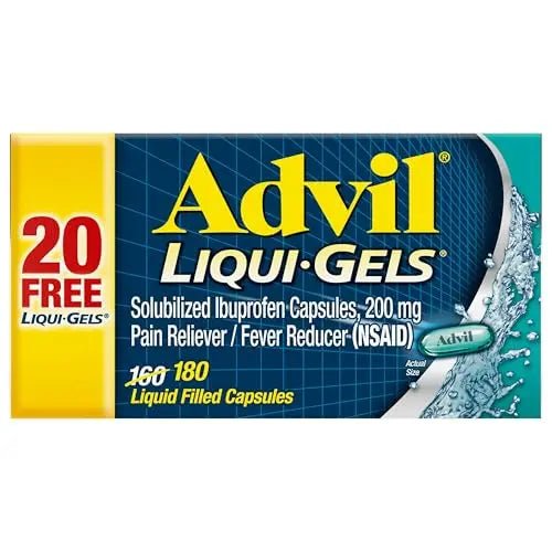 Advil Liqui-Gels Pain Reliever and Fever Reducer, Pain Medicine for Adults with Ibuprofen 200mg for Headache, Backache, Menstrual Pain and Joint Pain Relief - 180 Liquid Filled Capsules - TrustMedUSA