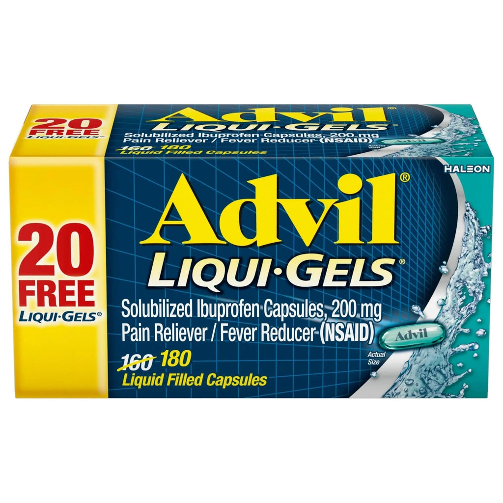 Advil Liqui-Gels Pain Reliever and Fever Reducer, Pain Medicine for Adults with Ibuprofen 200mg for Headache, Backache, Menstrual Pain and Joint Pain Relief - 180 Liquid Filled Capsules - TrustMedUSA
