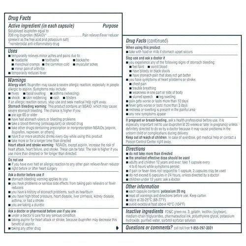 Advil Liqui-Gels Pain Reliever and Fever Reducer, Pain Medicine for Adults with Ibuprofen 200mg for Headache, Backache, Menstrual Pain and Joint Pain Relief - 180 Liquid Filled Capsules - TrustMedUSA