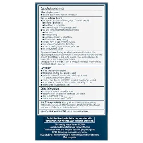 Advil Liqui-Gels Pain Reliever and Fever Reducer, Pain Medicine for Adults with Ibuprofen 200mg for Headache, Backache, Menstrual Pain and Joint Pain Relief - 180 Liquid Filled Capsules - TrustMedUSA