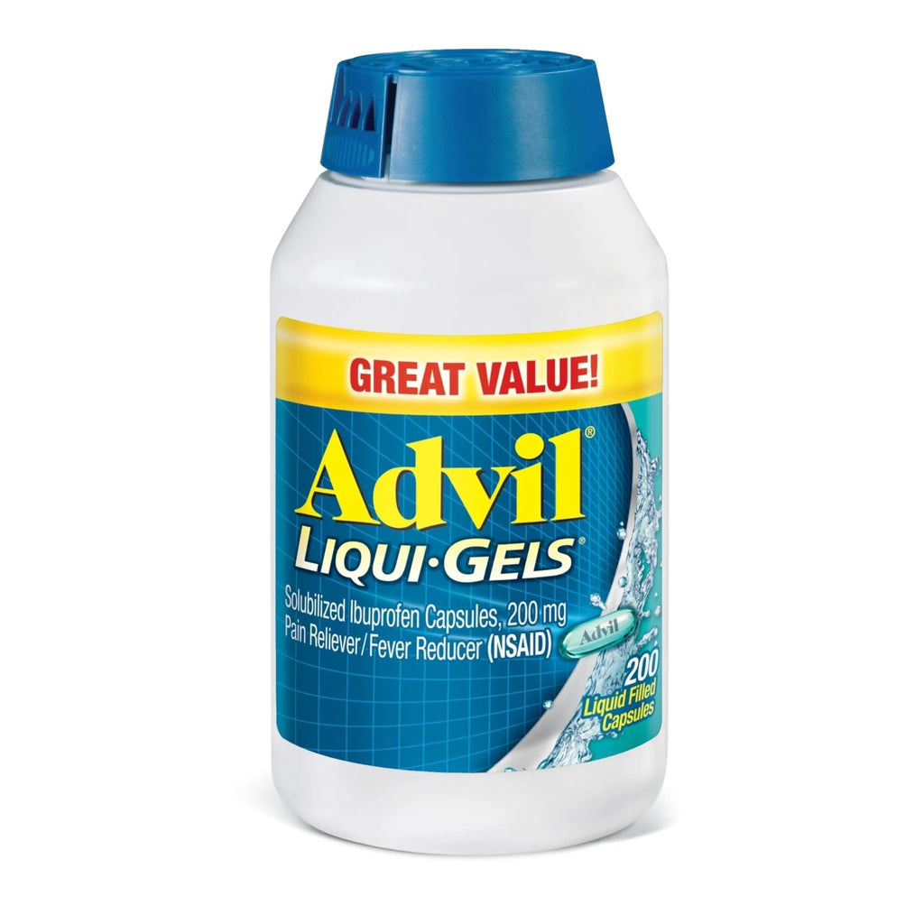 Advil Liqui-Gels Pain Reliever and Fever Reducer, Pain Medicine for Adults with Ibuprofen 200mg for Headache, Backache, Menstrual Pain and Joint Pain Relief - 200 Liquid Filled Capsules - TrustMedUSA