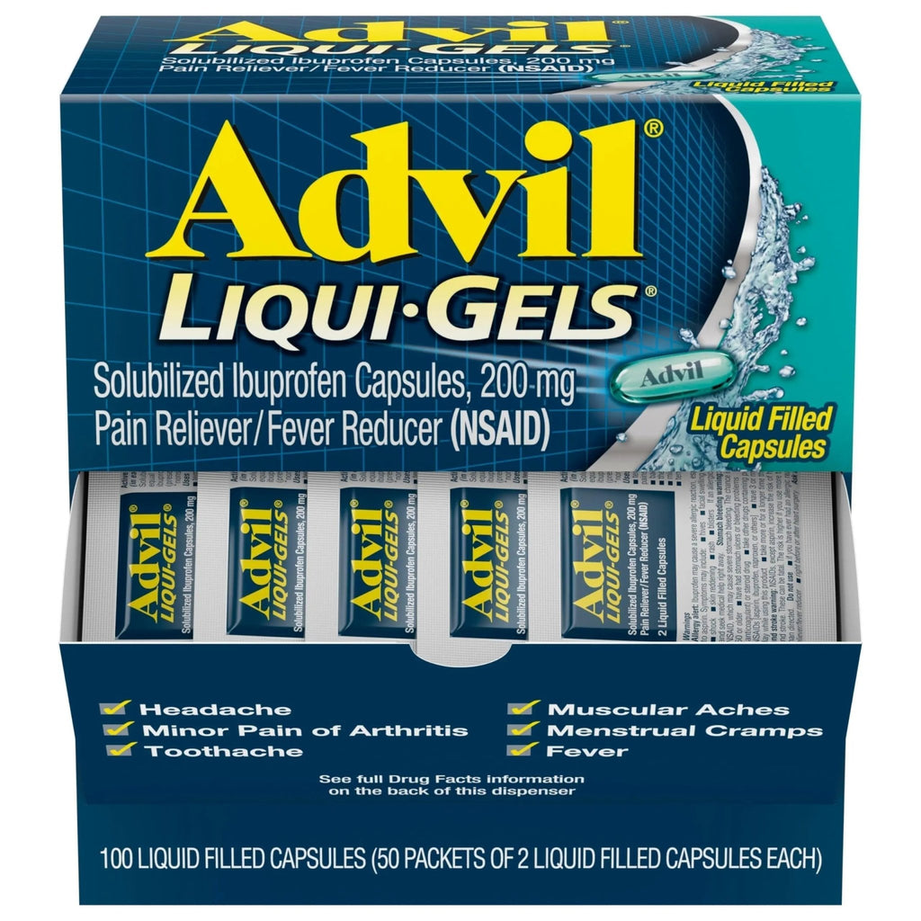 Advil Liqui-Gels Pain Reliever and Fever Reducer, Pain Medicine for Adults with Ibuprofen 200mg for Headache, Backache, Menstrual Pain and Joint Pain Relief - 50x2 Liquid Filled Capsules - TrustMedUSA