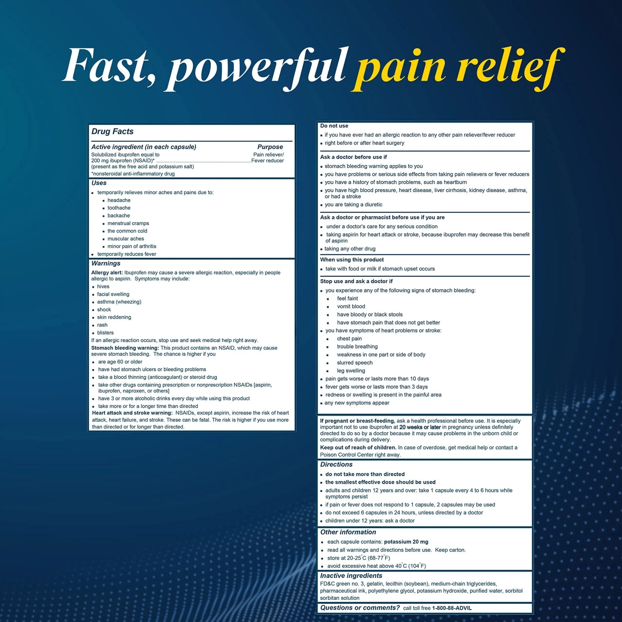 Advil Liqui-Gels Pain Reliever and Fever Reducer, Pain Medicine for Adults with Ibuprofen 200mg for Headache, Backache, Menstrual Pain and Joint Pain Relief - 50x2 Liquid Filled Capsules - TrustMedUSA