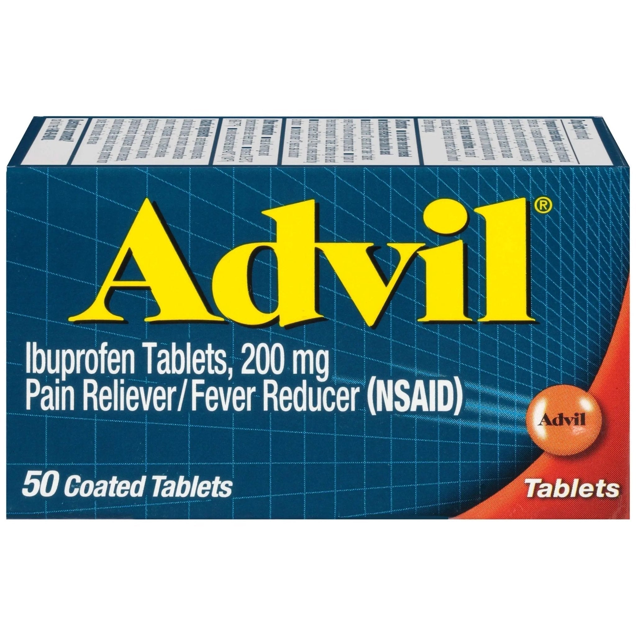 Advil Pain Reliever and Fever Reducer, Ibuprofen 200mg for Pain Relief - 50 Coated Tablets - TrustMedUSA