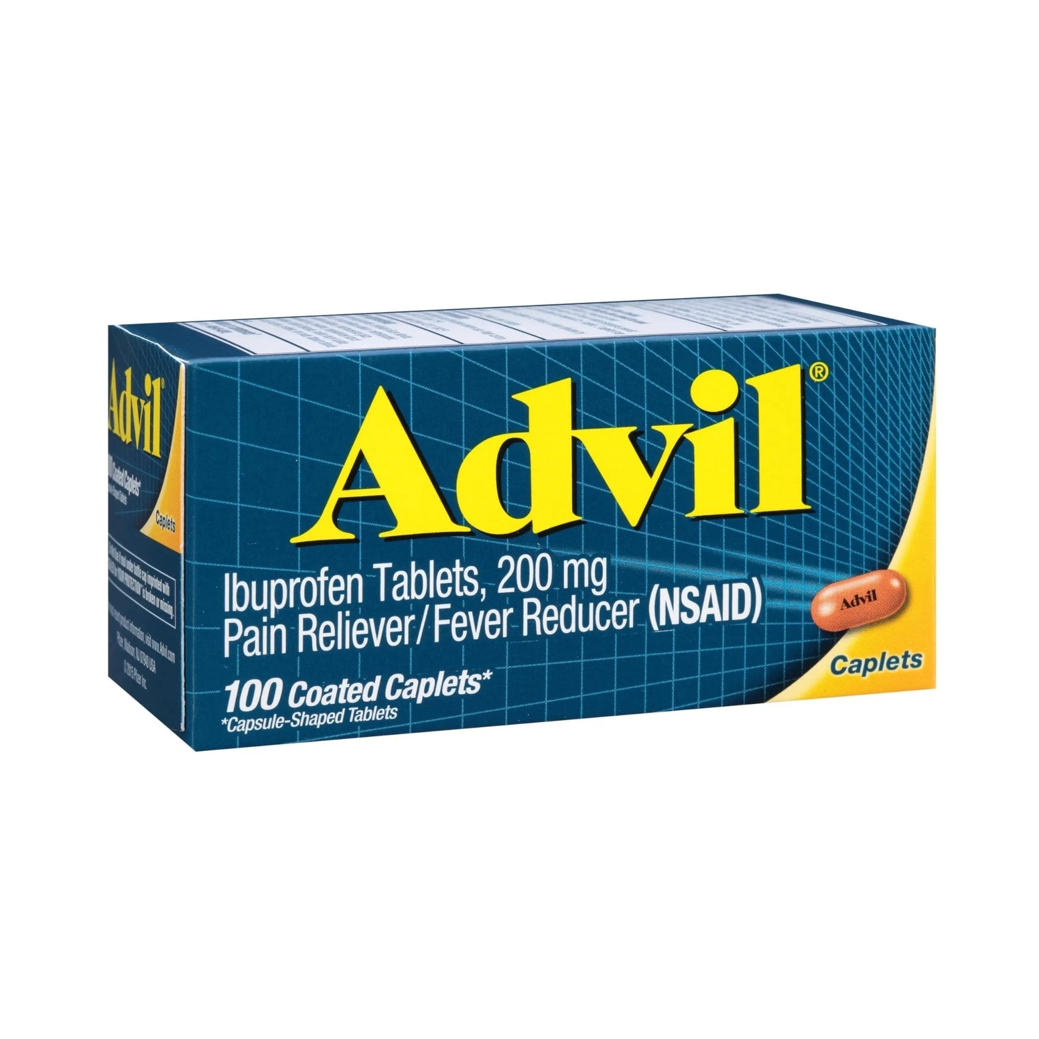 Advil Pain Reliever and Fever Reducer, Pain Relief Medicine with Ibuprofen 200mg for Headache, Backache, Menstrual Pain and Joint Pain Relief - 100 Coated Caplets - TrustMedUSA