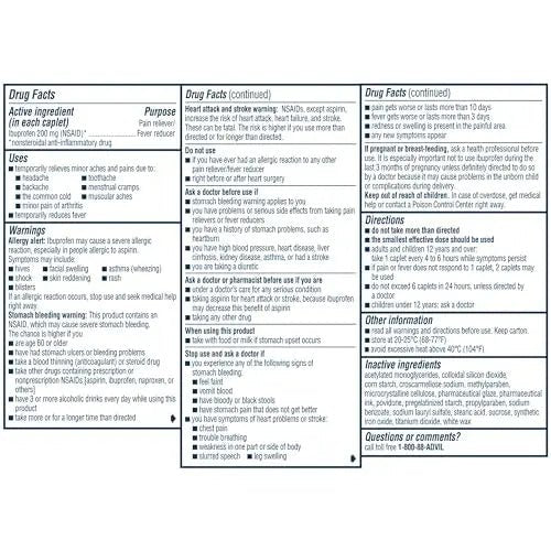 Advil Pain Reliever and Fever Reducer, Pain Relief Medicine with Ibuprofen 200mg for Headache, Backache, Menstrual Pain and Joint Pain Relief - 100 Coated Caplets - TrustMedUSA