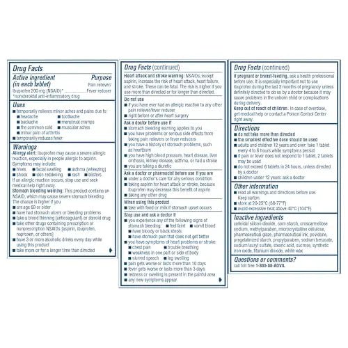 Advil Pain Reliever and Fever Reducer, Pain Relief Medicine with Ibuprofen 200mg for Headache, Backache, Menstrual Pain and Joint Pain Relief - 100 Coated Tablets - TrustMedUSA