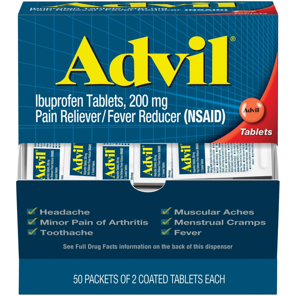 Advil Pain Reliever and Fever Reducer, Pain Relief Medicine with Ibuprofen 200mg for Headache, Backache, Menstrual Pain and Joint Pain Relief - 50x2 Coated Tablets - TrustMedUSA