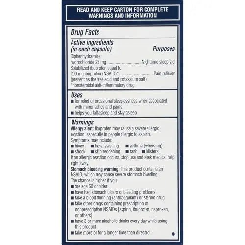 Advil PM Liqui-Gels Pain Reliever and Nighttime Sleep Aid, Pain Medicine with Ibuprofen for Pain Relief and Diphenhydramine HCL for a Sleep Aid - 40 Liquid Filled Capsules - Back to College - TrustMedUSA