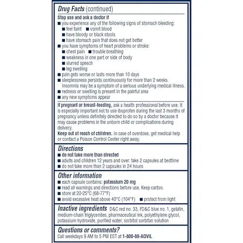 Advil PM Liqui-Gels Pain Reliever and Nighttime Sleep Aid, Pain Medicine with Ibuprofen for Pain Relief and Diphenhydramine HCL for a Sleep Aid - 80 Liquid Filled Capsules - Back to College - TrustMedUSA