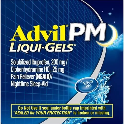 Advil PM Liqui-Gels Pain Reliever and Nighttime Sleep Aid, Pain Medicine with Ibuprofen for Pain Relief and Diphenhydramine HCL for a Sleep Aid - 80 Liquid Filled Capsules - Back to College - TrustMedUSA