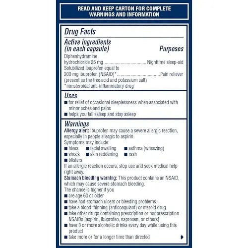 Advil PM Liqui-Gels Pain Reliever and Nighttime Sleep Aid, Pain Medicine with Ibuprofen for Pain Relief and Diphenhydramine HCL for a Sleep Aid - 80 Liquid Filled Capsules - Back to College - TrustMedUSA