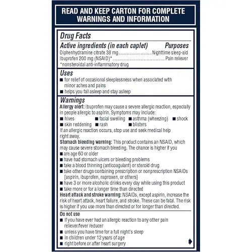 Advil PM Pain Reliever and Nighttime Sleep Aid, Ibuprofen for Pain Relief and Diphenhydramine Citrate for a Sleep Aid - 120 Coated Caplets and Pain Reliever and Fever Reducer, 10 Count Tablets - TrustMedUSA