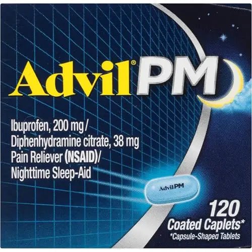 Advil PM Pain Reliever and Nighttime Sleep Aid, Ibuprofen for Pain Relief and Diphenhydramine Citrate for a Sleep Aid - 120 Coated Caplets and Pain Reliever and Fever Reducer, 10 Count Tablets - TrustMedUSA