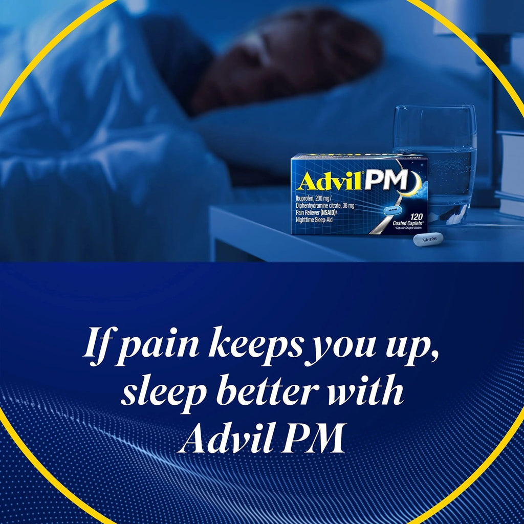 Advil PM Pain Reliever and Nighttime Sleep Aid, Pain Medicine with Ibuprofen for Pain Relief and Diphenhydramine Citrate for a Sleep Aid - 40 Coated Caplets - TrustMedUSA