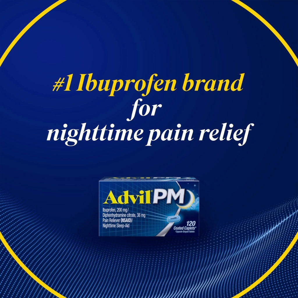Advil PM Pain Reliever and Nighttime Sleep Aid, Pain Medicine with Ibuprofen for Pain Relief and Diphenhydramine Citrate for a Sleep Aid - 40 Coated Caplets - TrustMedUSA