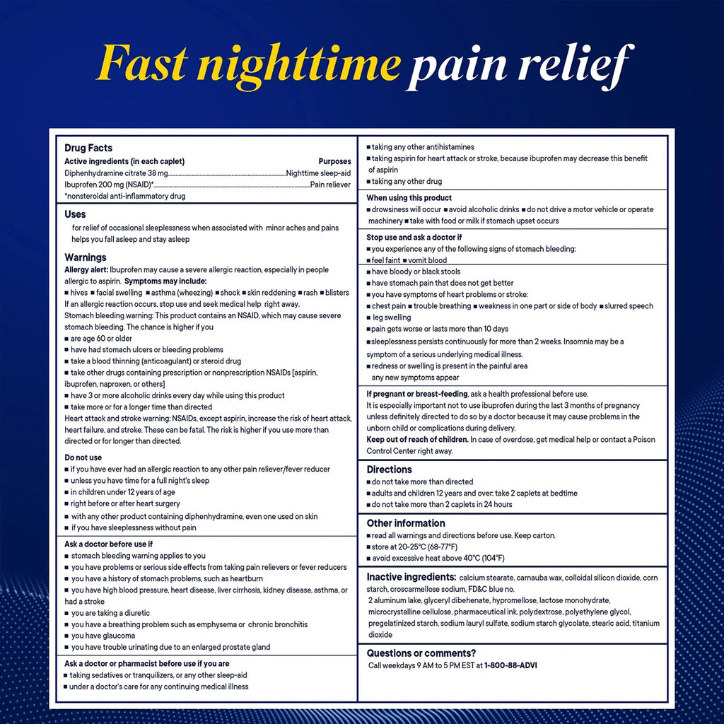 Advil PM Pain Reliever and Nighttime Sleep Aid, Pain Medicine with Ibuprofen for Pain Relief and Diphenhydramine Citrate for a Sleep Aid - 40 Coated Caplets - TrustMedUSA