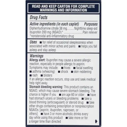 Advil PM Pain Reliever and Nighttime Sleep Aid, Pain Medicine with Ibuprofen for Pain Relief and Diphenhydramine Citrate for a Sleep Aid - 40 Coated Caplets - TrustMedUSA
