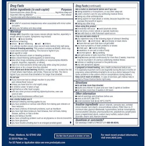 Advil PM Pain Reliever and Nighttime Sleep Aid, Pain Medicine with Ibuprofen for Pain Relief and Diphenhydramine Citrate for a Sleep Aid - 50x2 Coated Caplets - TrustMedUSA