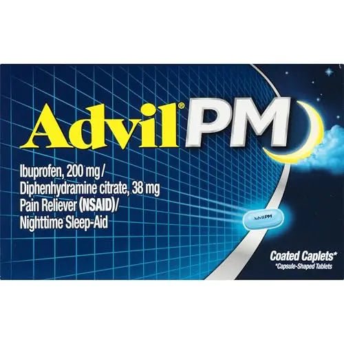 Advil PM Pain Reliever and Nighttime Sleep Aid, Pain Medicine with Ibuprofen for Pain Relief and Diphenhydramine Citrate for a Sleep Aid - 50x2 Coated Caplets - TrustMedUSA