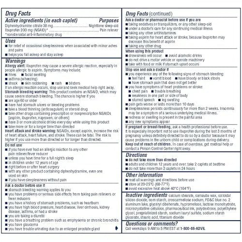 Advil PM Pain Reliever and Nighttime Sleep Aid, Pain Medicine with Ibuprofen for Pain Relief and Diphenhydramine Citrate for a Sleep Aid - 50x2 Coated Caplets - TrustMedUSA