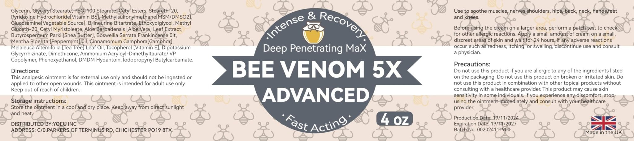 AEROMAXX Organic Bee Venom Muscle Joint Cream, 10x Maximum Caring Ointment, Soothe Shoulder, Back, Neck, Hands, Knuckles, Elbows, Feet, Leg, Knees, Ankle, Meniscus, for Adults, Elderly - TrustMedUSA
