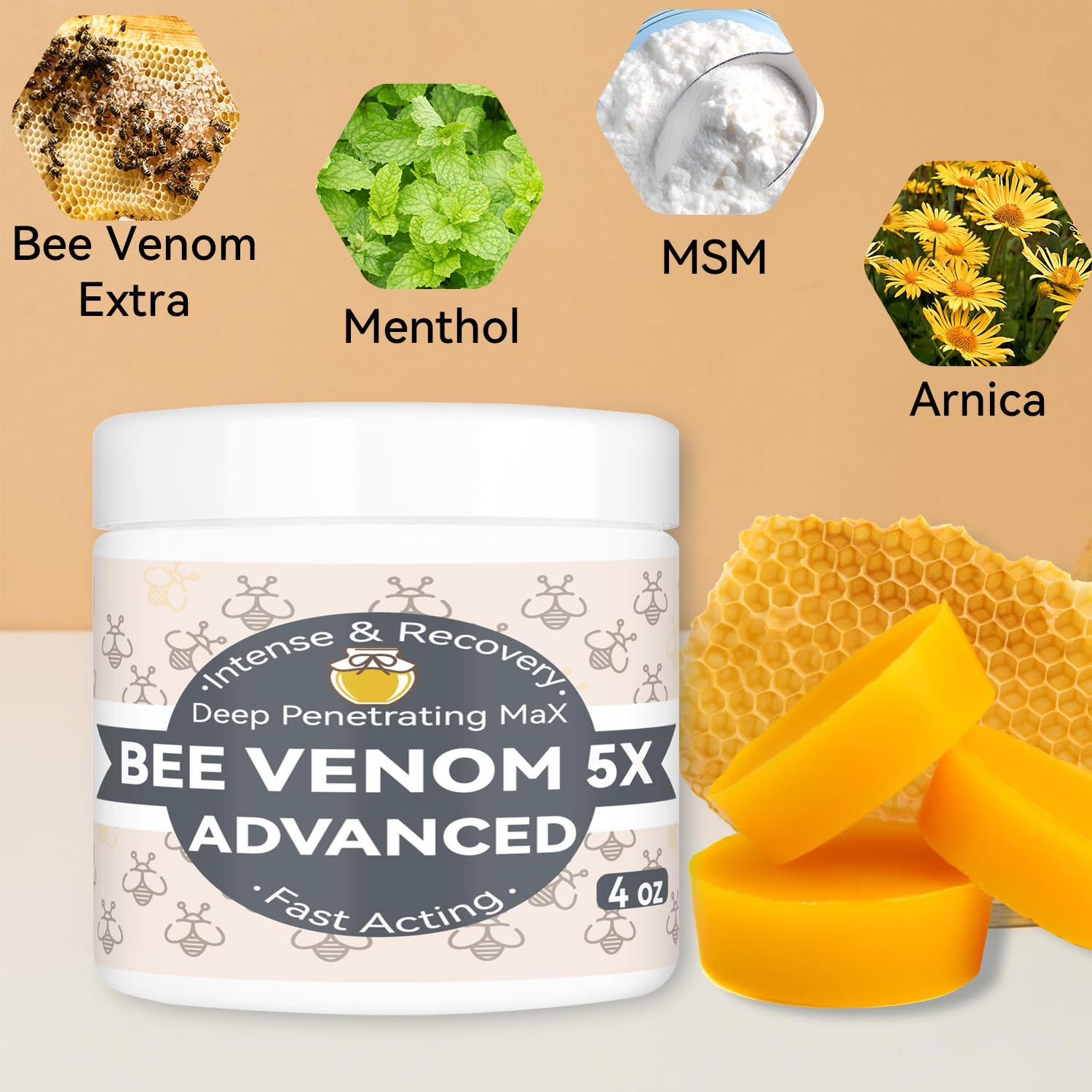 AEROMAXX Organic Bee Venom Muscle Joint Cream, 10x Maximum Caring Ointment, Soothe Shoulder, Back, Neck, Hands, Knuckles, Elbows, Feet, Leg, Knees, Ankle, Meniscus, for Adults, Elderly - TrustMedUSA