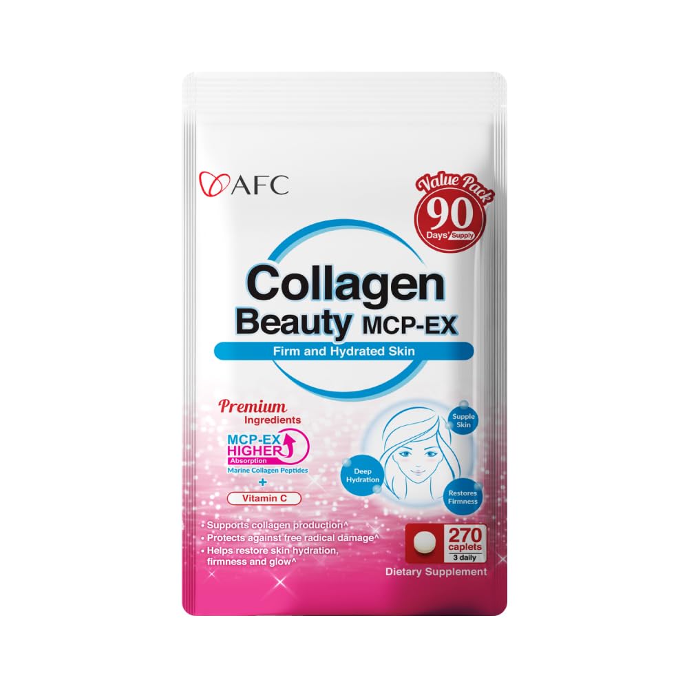 AFC Japan Collagen Beauty MCP-EX with Marine Collagen Peptide, 1.5X Better Absorption Than Other Collagen, for Anti-Aging, Skin, Hair, Nails, Bone and Joints, for Women & Men, 90 Days Supply - Maple Wellness Supplements
