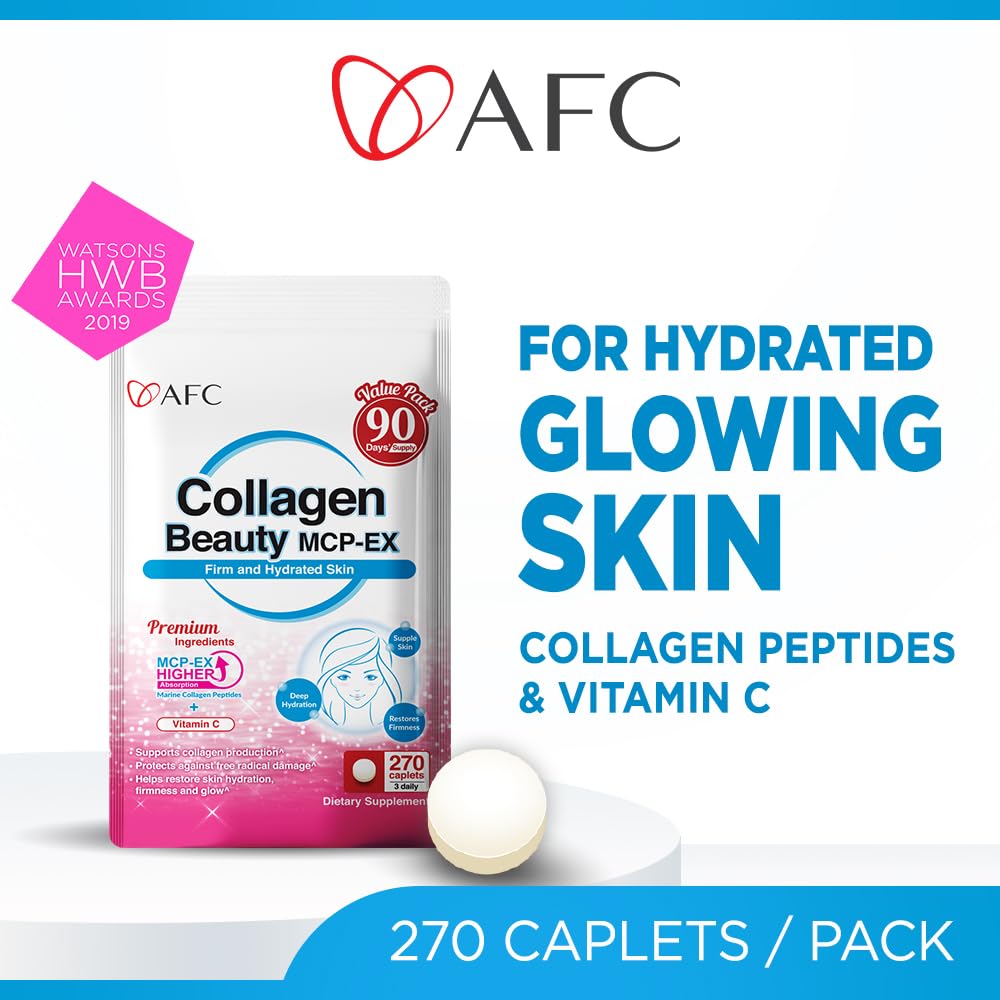 AFC Japan Collagen Beauty MCP-EX with Marine Collagen Peptide, 1.5X Better Absorption Than Other Collagen, for Anti-Aging, Skin, Hair, Nails, Bone and Joints, for Women & Men, 90 Days Supply - Maple Wellness Supplements
