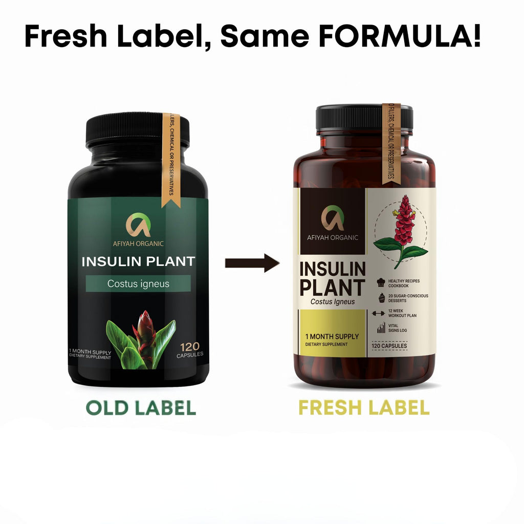 Afiyah Organic - Premium Quality Costus Igneus (Insulin Plant) Capsules - Easy to Swallow 120 Veggie Capsules (1 Month Supply) - Made in the USA - Including Complete Health Support Program - TrustMedUSA