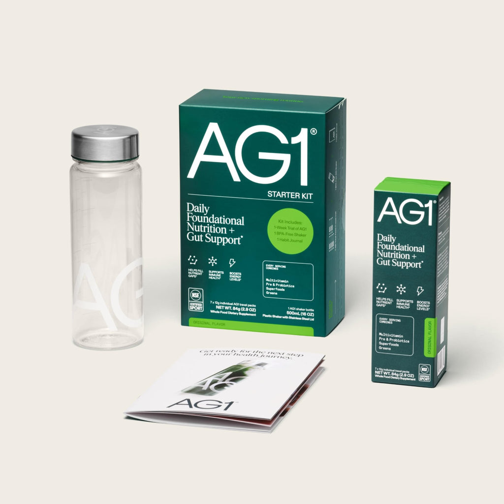 AG1 Athletic Greens 7-Day Starter Kit – All-in-One Greens Powder with Multivitamin, Probiotics, Superfoods – Includes 7 Travel Packs, BPA-Free Shaker & Habit-Building Journal - TrustMedUSA