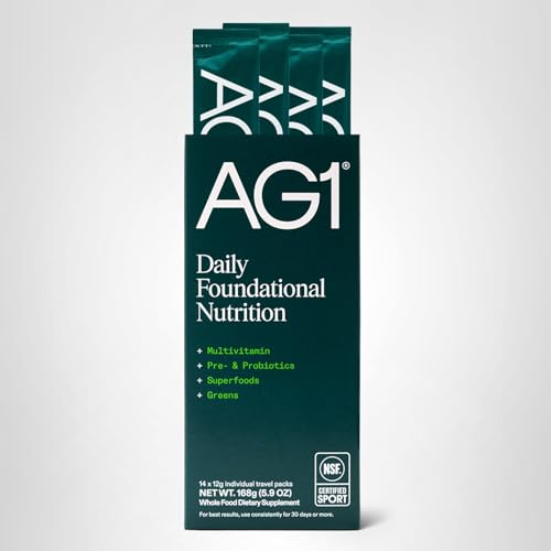 AG1 Athletic Greens Powder Supplement, Improve Gut Health, Multivitamin, Probiotic, Gluten Free, Vegan and Keto Friendly, 75 Vitamins (Travel Packs, 14 Count) - Classic Formula - TrustMedUSA